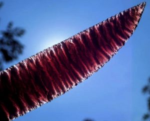 flintknapped purple fiber optic glass blade