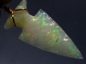 multi-fire opal arrowhead necklace view two